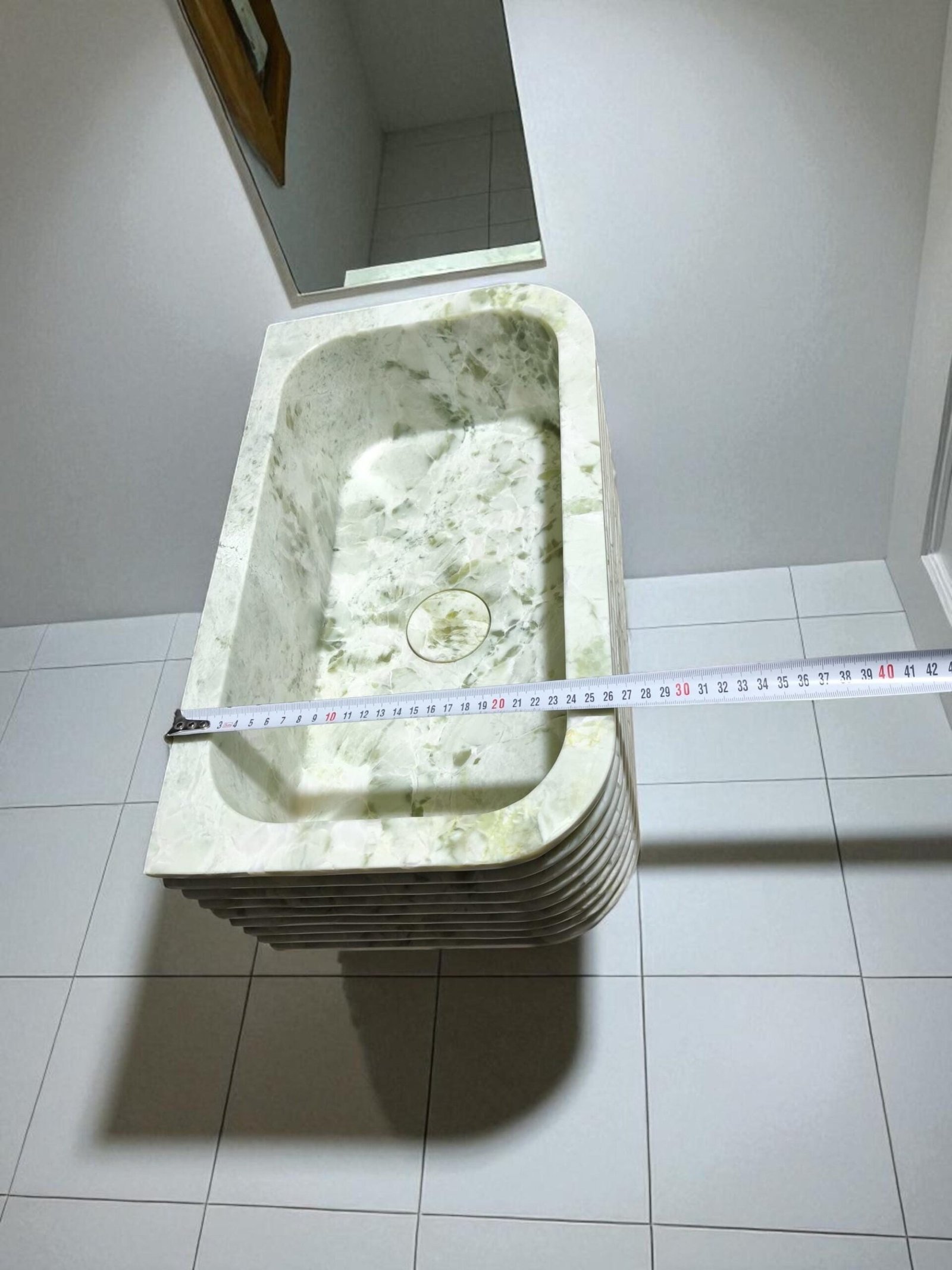 Yeşil Mermer Lavabo – Fluted Yüzeyli El Yapımı Minimalist Stone Basin - Görsel 7