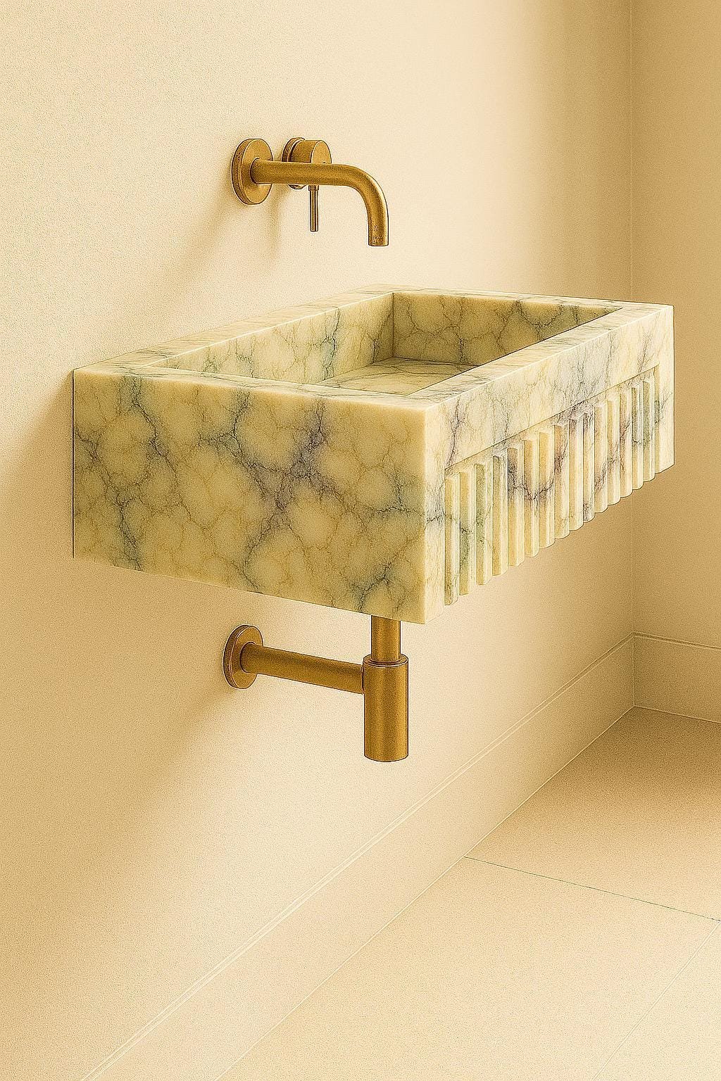 Calacatta Viola Mermer Lavabo – Fluted Ön Yüzeyli Duvara Monte Modern Vanity - Görsel 5