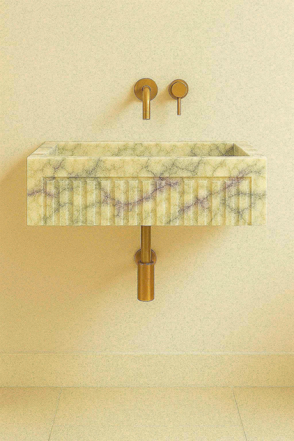 Calacatta Viola Mermer Lavabo – Fluted Ön Yüzeyli Duvara Monte Modern Vanity - Görsel 6