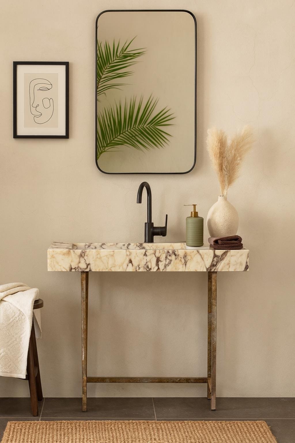 Calacatta Viola Mermer Lavabo – Büyük Boy El Yapımı Lüks Banyo Tezgahı (18x50x5”)