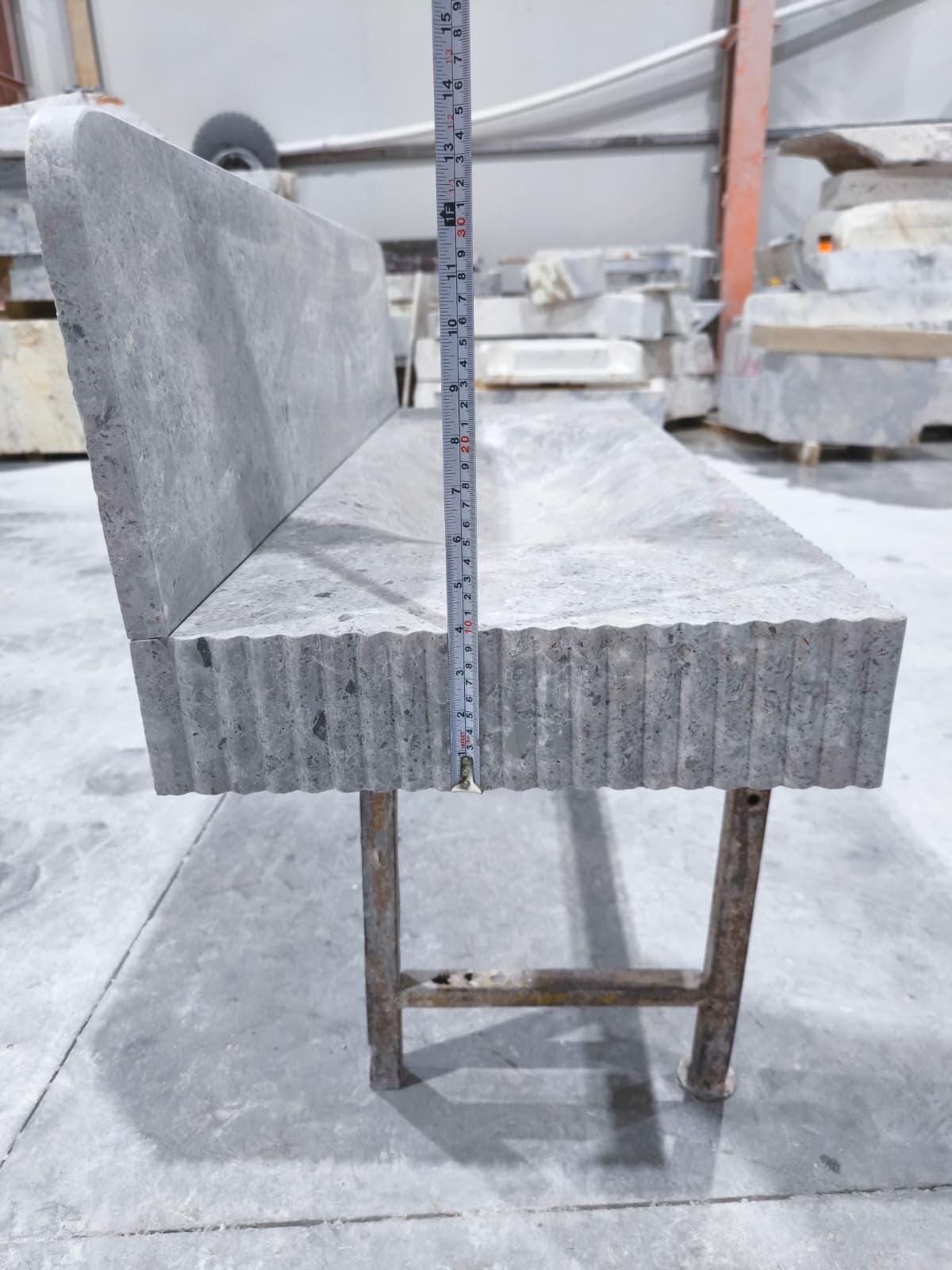 Tundra Grey Mermer Lavabo – Backsplash’li Modern Doğal Taş Banyo Tezgahı (47") - Görsel 7