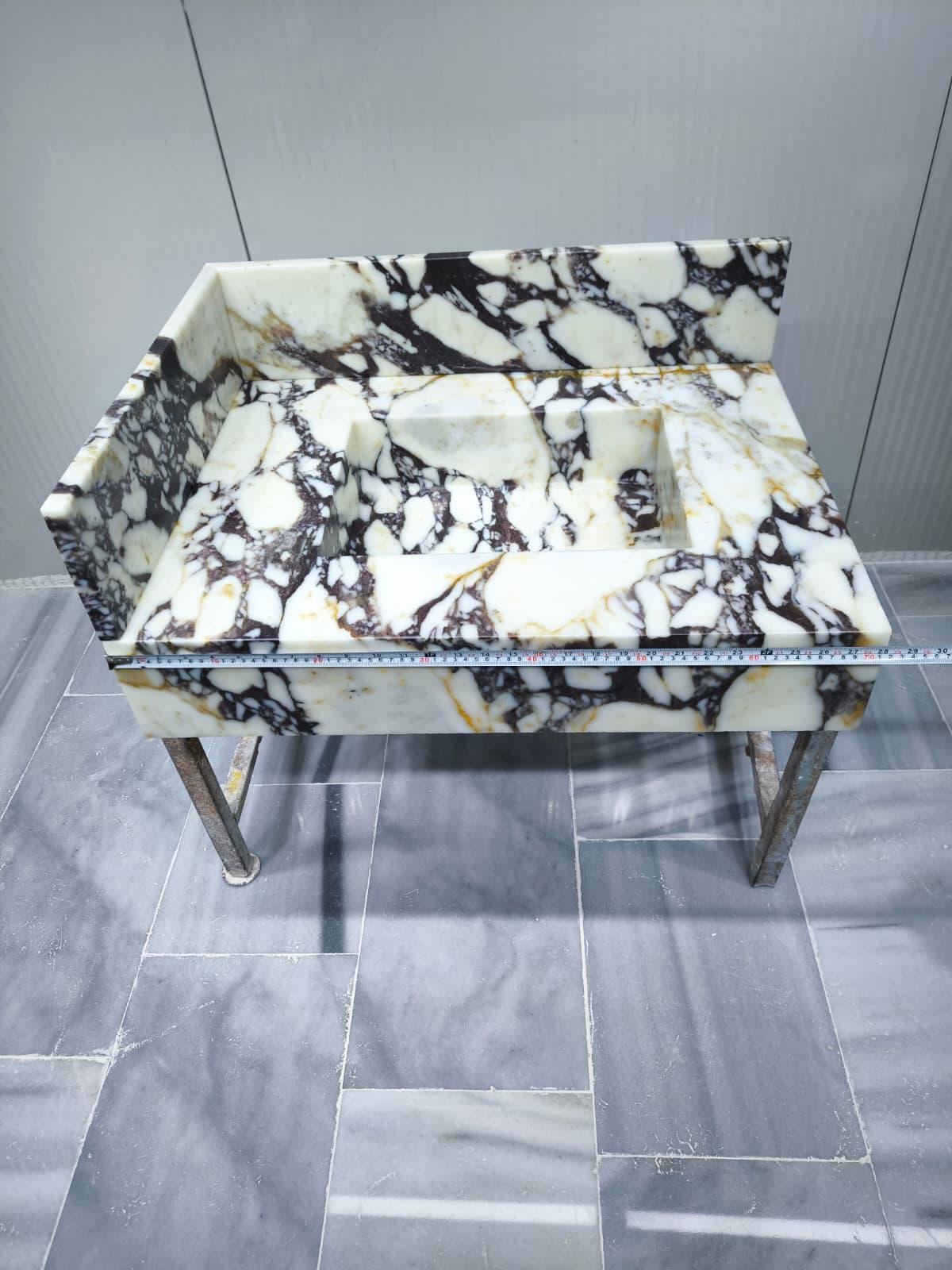 Calacatta Viola Mermer Lavabo – Sırt Panelli Tezgahlı Lüks Banyo Vanity (28") - Görsel 3