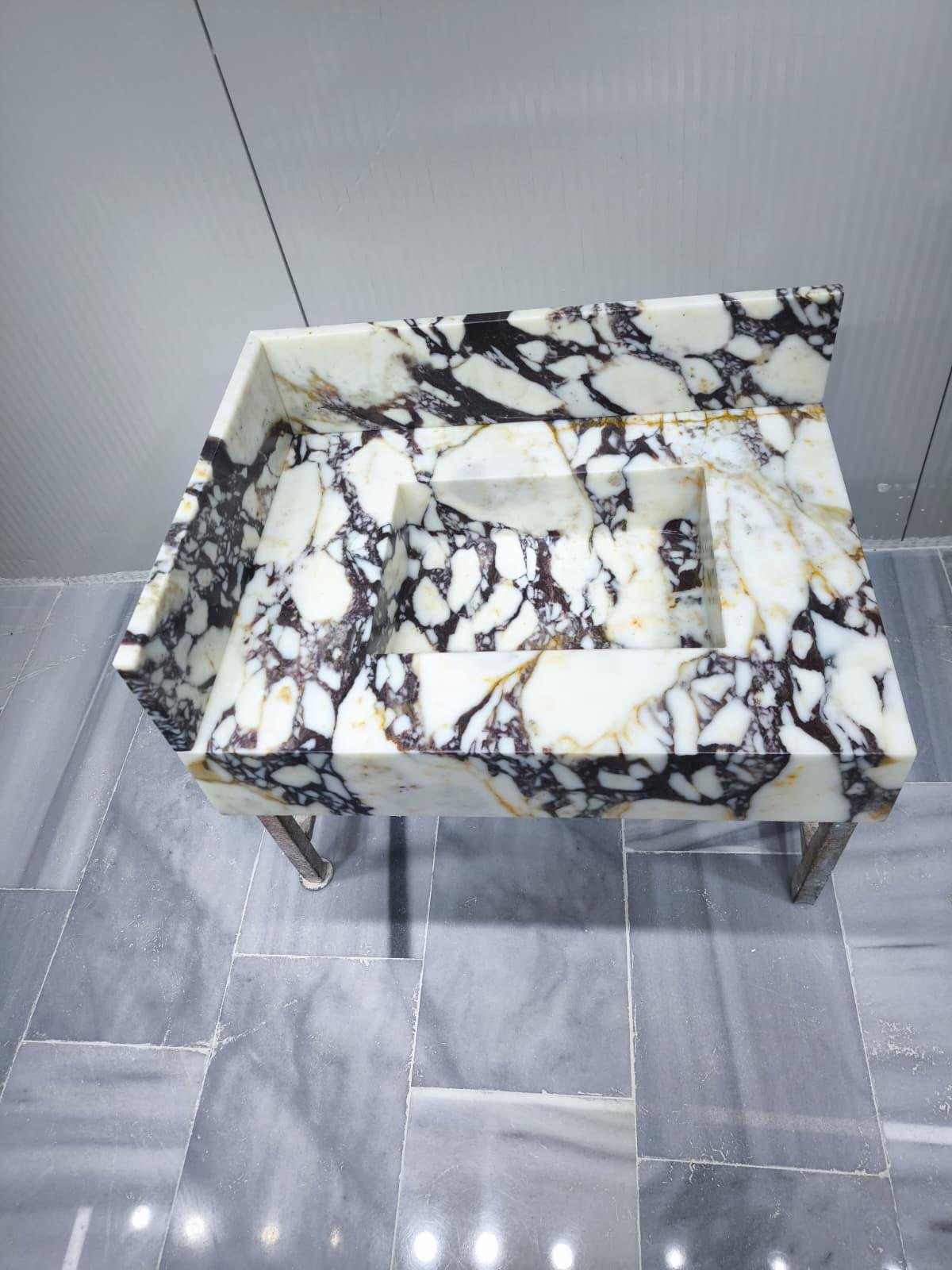 Calacatta Viola Mermer Lavabo – Sırt Panelli Tezgahlı Lüks Banyo Vanity (28") - Görsel 9