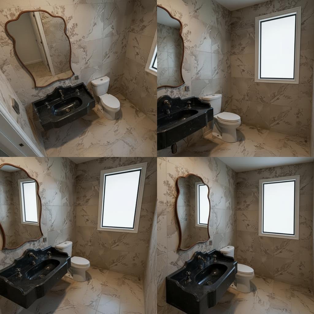 Nero Marquina Mermer Lavabo – Sırt Panelli (Backsplash) Klasik Siyah Lüks Banyo Tezgahı (36") - Görsel 5