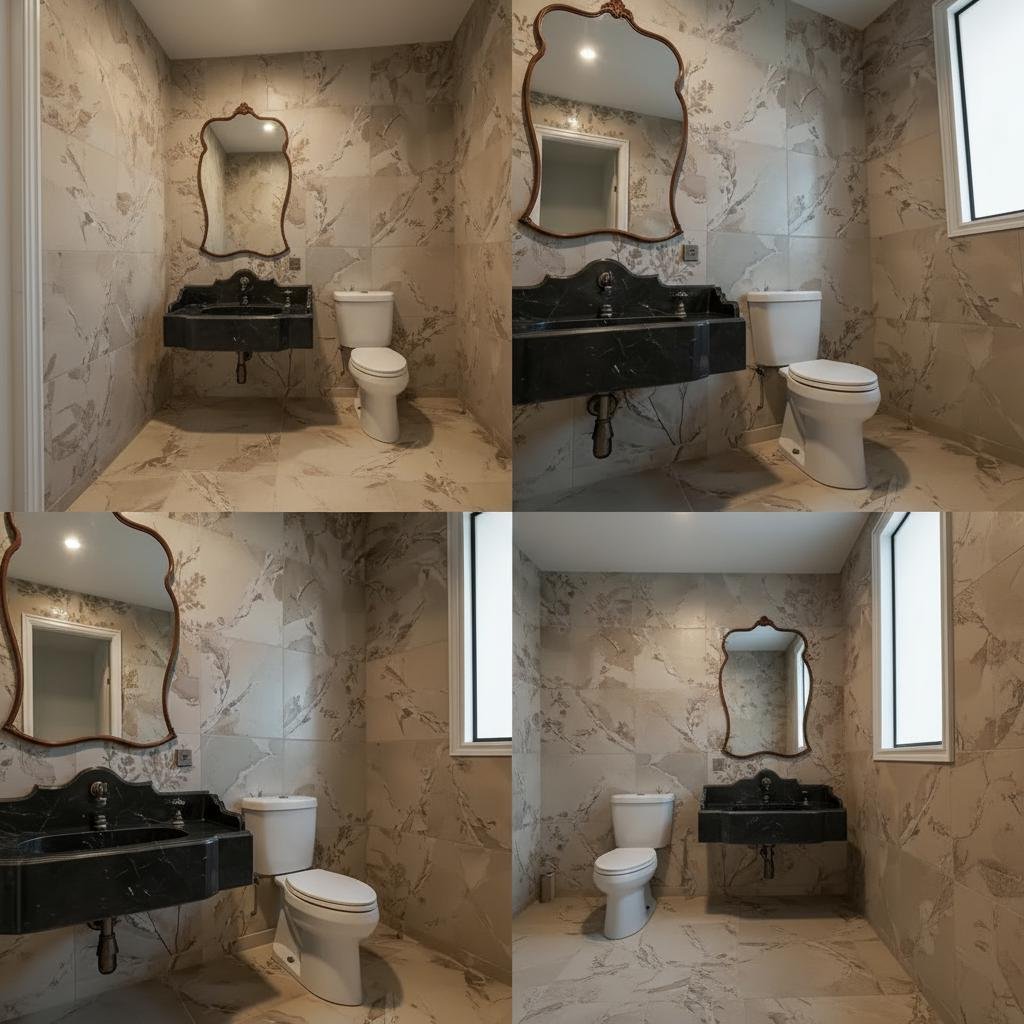 Nero Marquina Mermer Lavabo – Sırt Panelli (Backsplash) Klasik Siyah Lüks Banyo Tezgahı (36") - Görsel 6