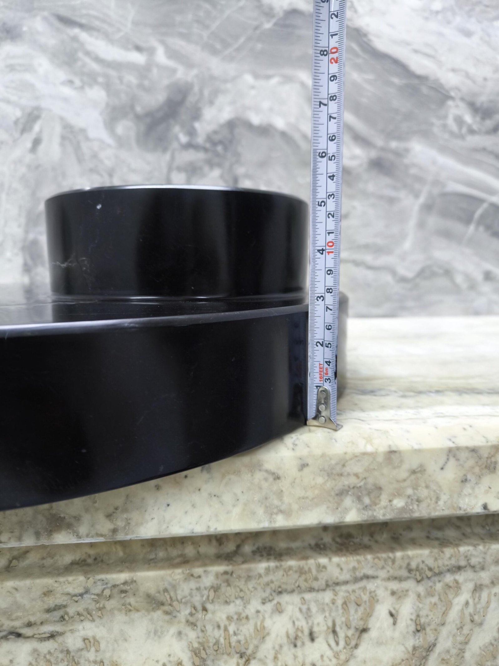 Nero Marquina Mermer Lavabo – Yuvarlak Siyah Tezgah Üstü Banyo Lavabosu (56 cm) - Görsel 5