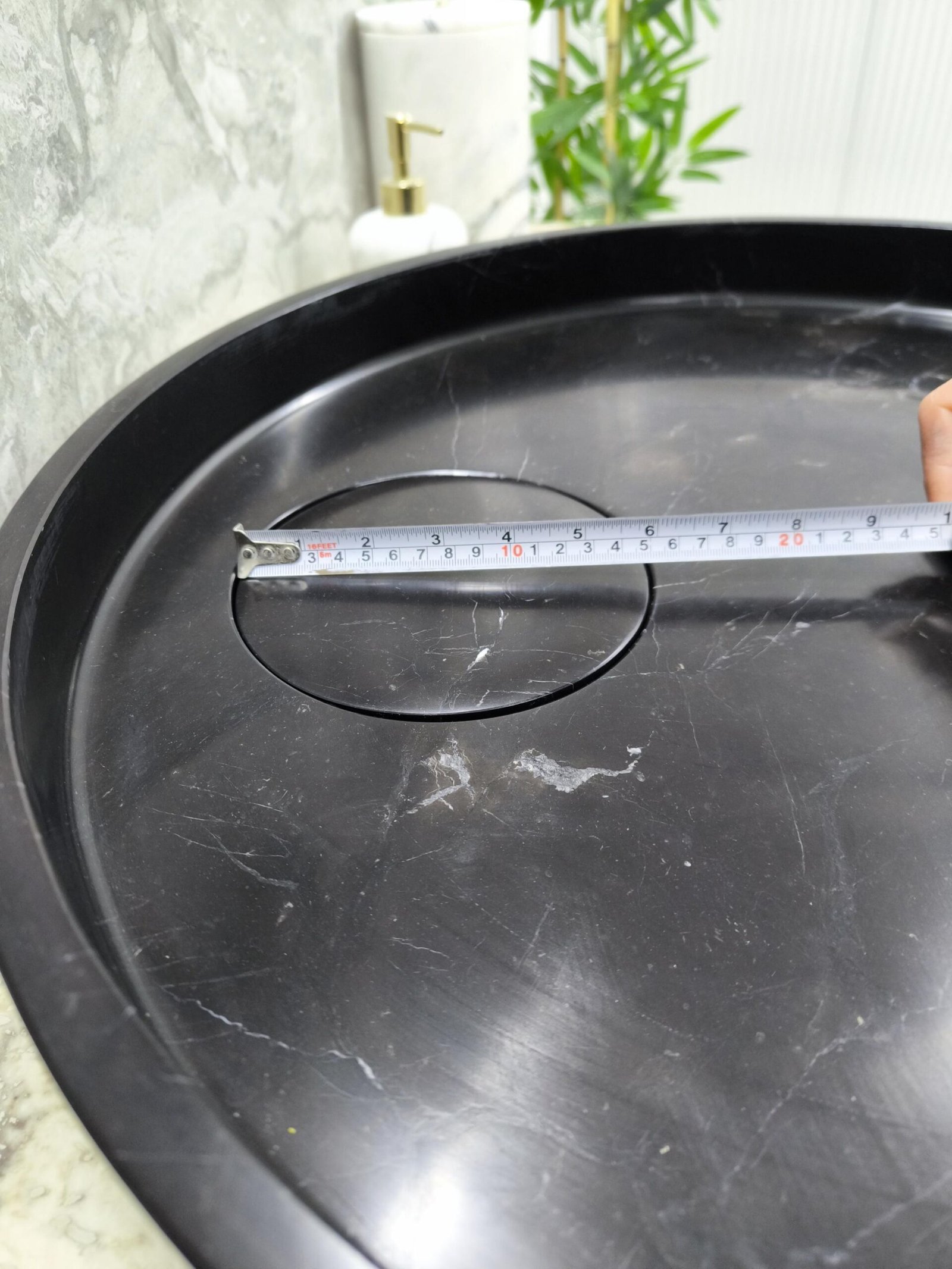 Nero Marquina Mermer Lavabo – Yuvarlak Siyah Tezgah Üstü Banyo Lavabosu (56 cm) - Görsel 8
