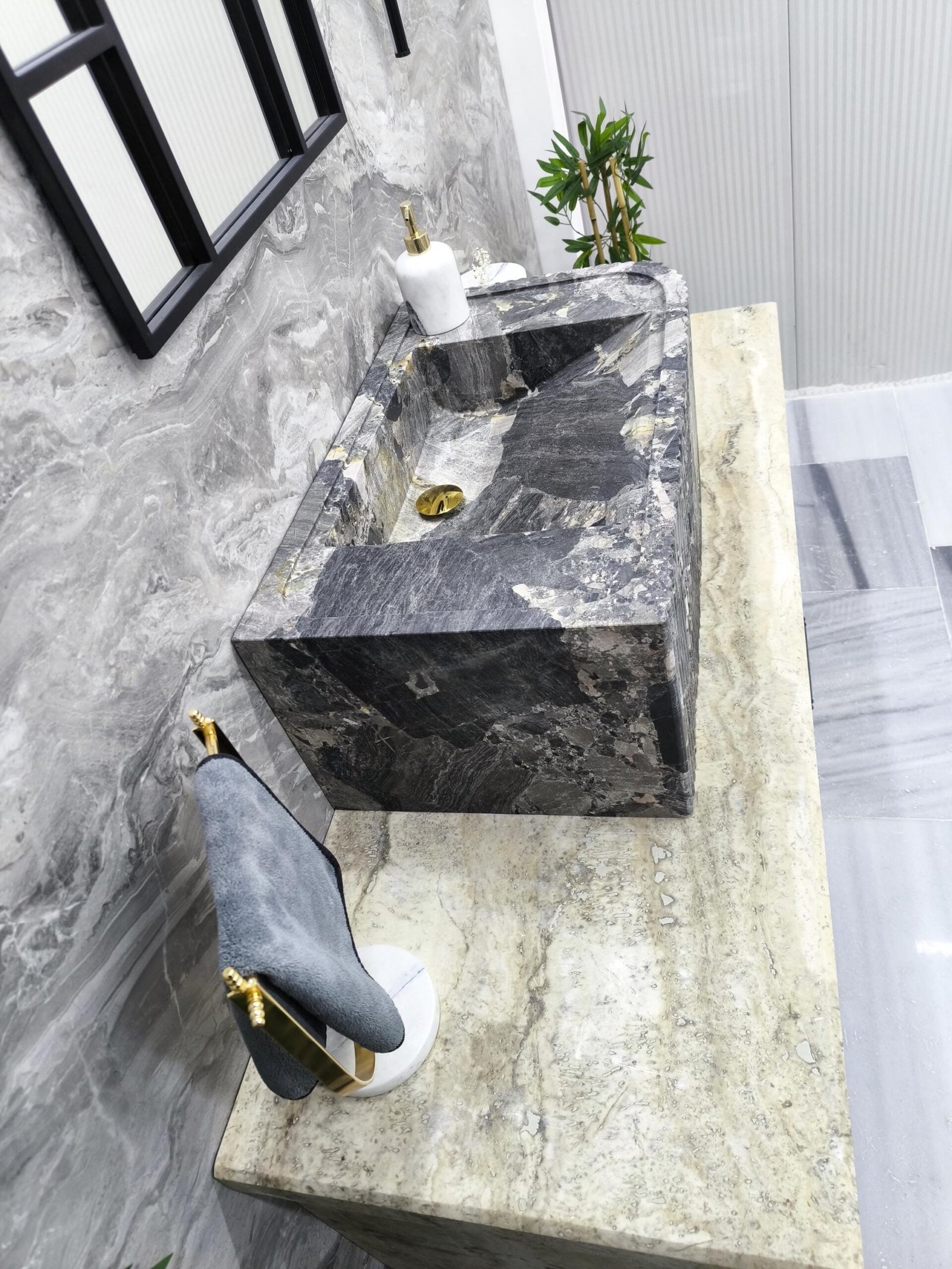 Gri Mermer Lavabo – Yüksek Formlu Dikdörtgen Lüks Banyo Lavabosu (30") - Görsel 9
