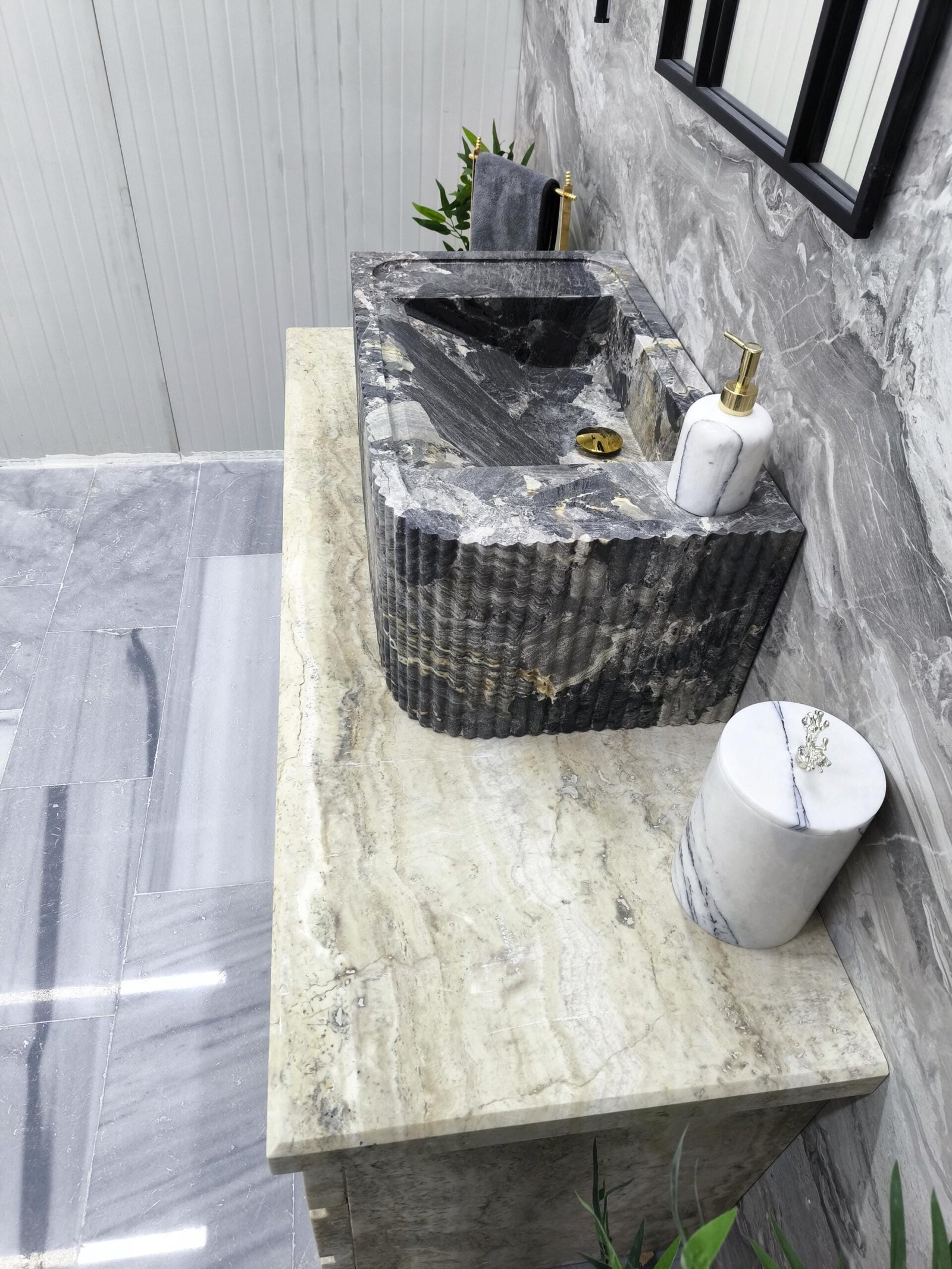 Gri Mermer Lavabo – Yüksek Formlu Dikdörtgen Lüks Banyo Lavabosu (30") - Görsel 7