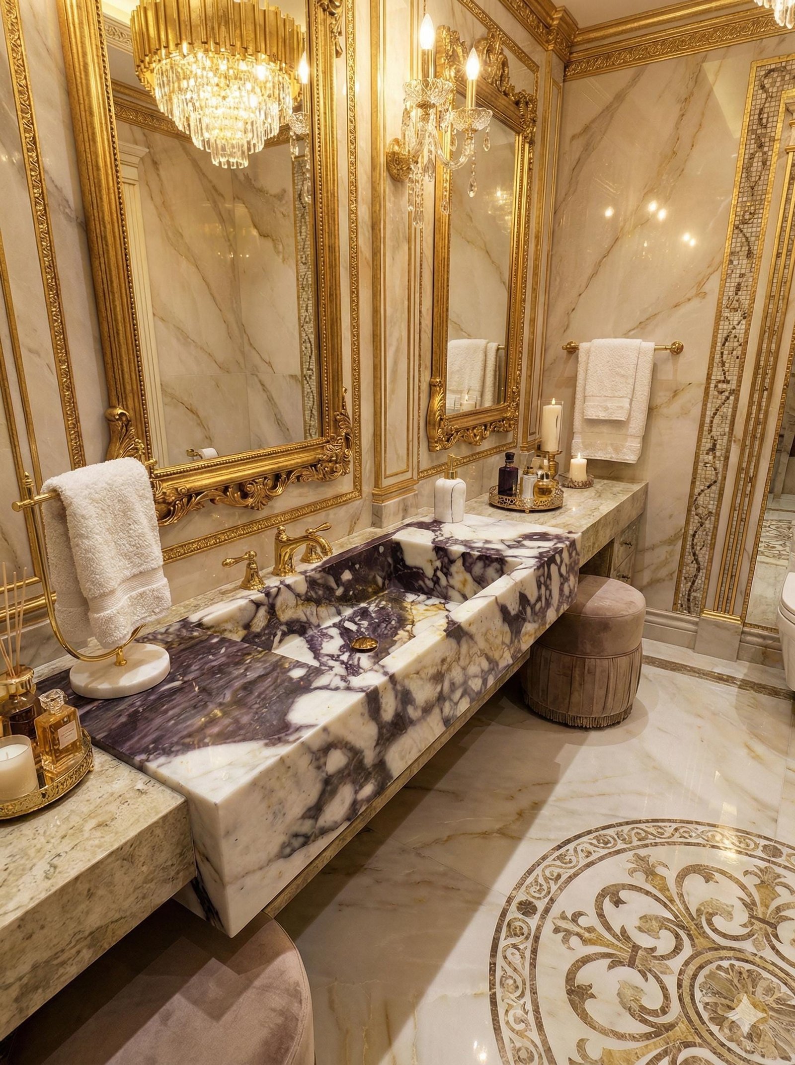 Calacatta Violet Mermer Lavabo – Modern Dikdörtgen Lüks Banyo Tezgahı (48")
