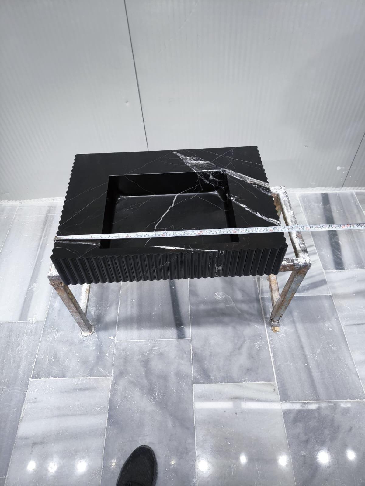 Nero Marquina Mermer Lavabo – Yivli Dikdörtgen Siyah Lüks Banyo Tezgahı - Görsel 5