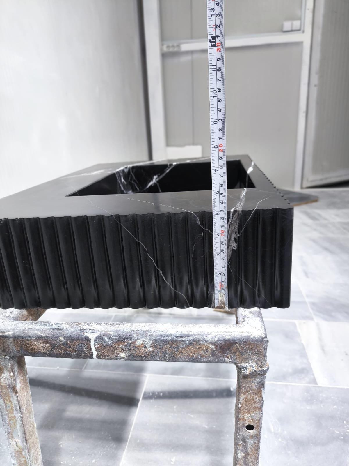 Nero Marquina Mermer Lavabo – Yivli Dikdörtgen Siyah Lüks Banyo Tezgahı - Görsel 7