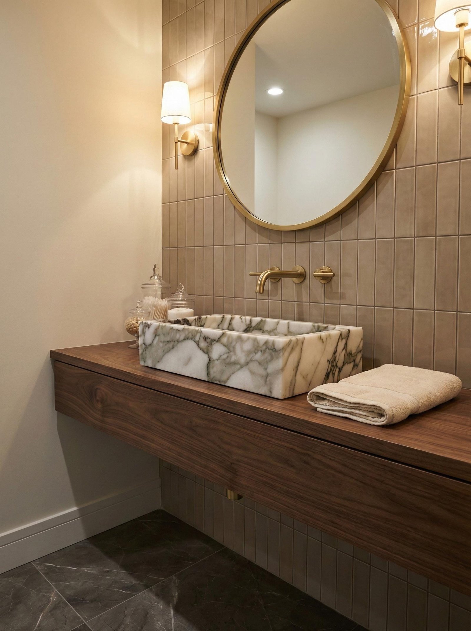Calacatta Monet Mermer Lavabo – İtalyan Doğal Taş Lüks Tezgah Üstü Lavabo (12x20)