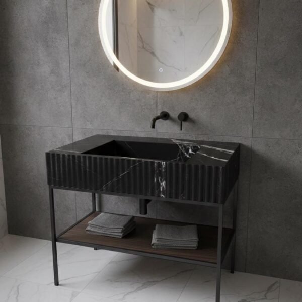 Nero Marquina Mermer Lavabo – Yivli Dikdörtgen Siyah Lüks Banyo Tezgahı