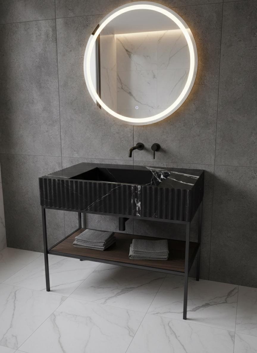 Nero Marquina Mermer Lavabo – Yivli Dikdörtgen Siyah Lüks Banyo Tezgahı
