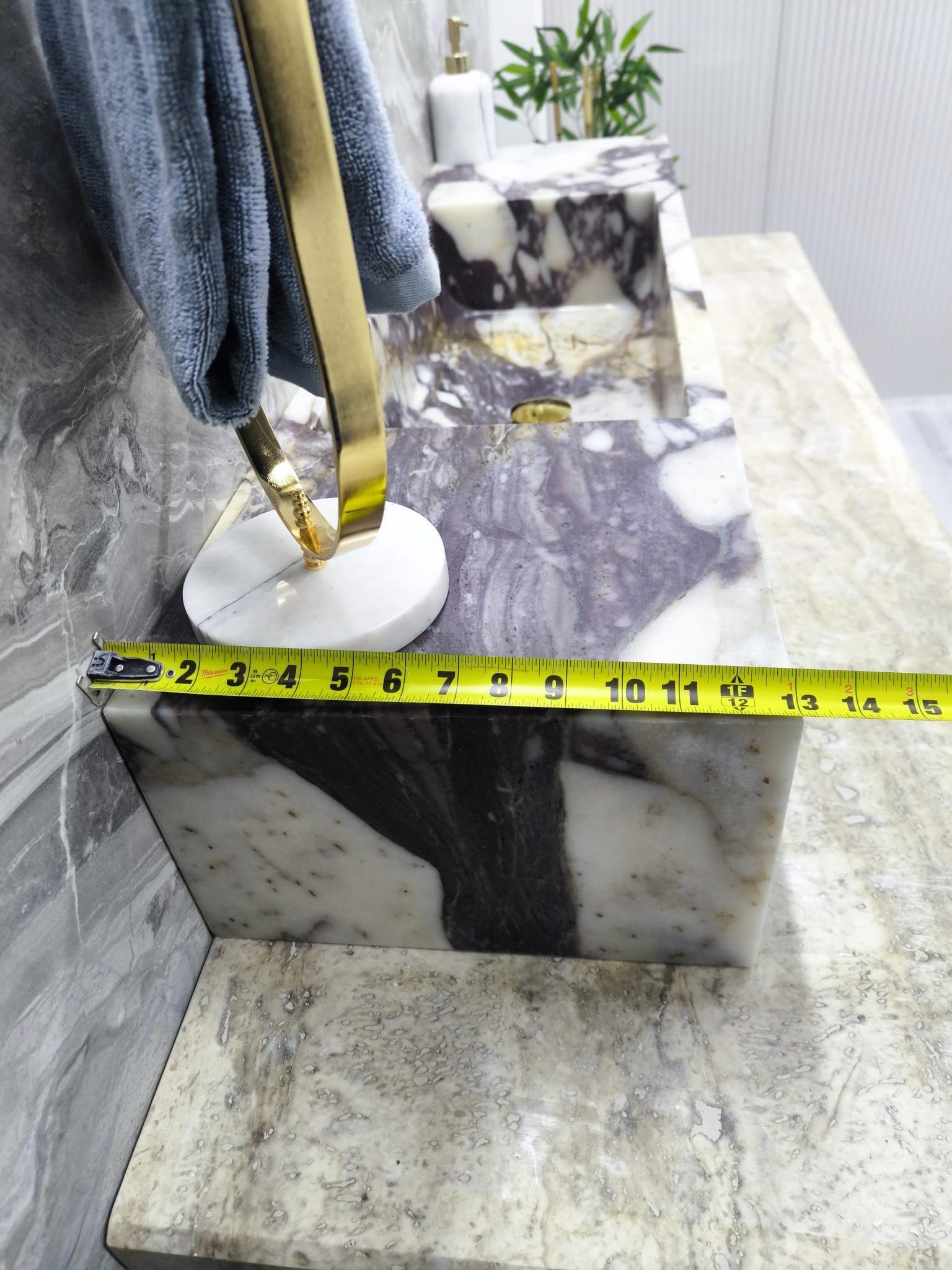 Calacatta Violet Mermer Lavabo – Modern Dikdörtgen Lüks Banyo Tezgahı (48") - Görsel 3