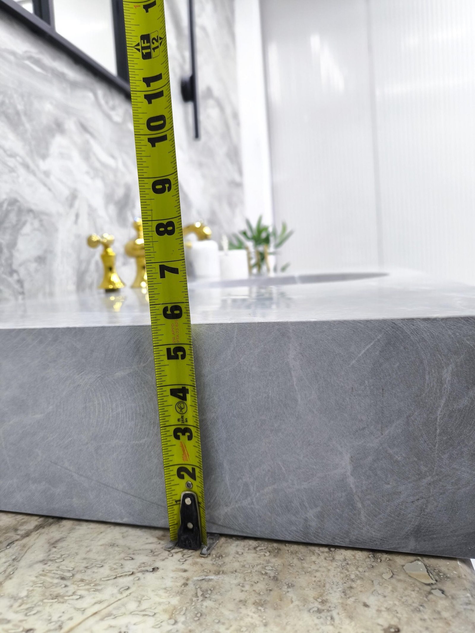 Tundra Gri Mermer Lavabo – Entegre Yuvarlak Hazneli Monoblok Lüks Banyo Tezgahı (117 cm) - Görsel 7