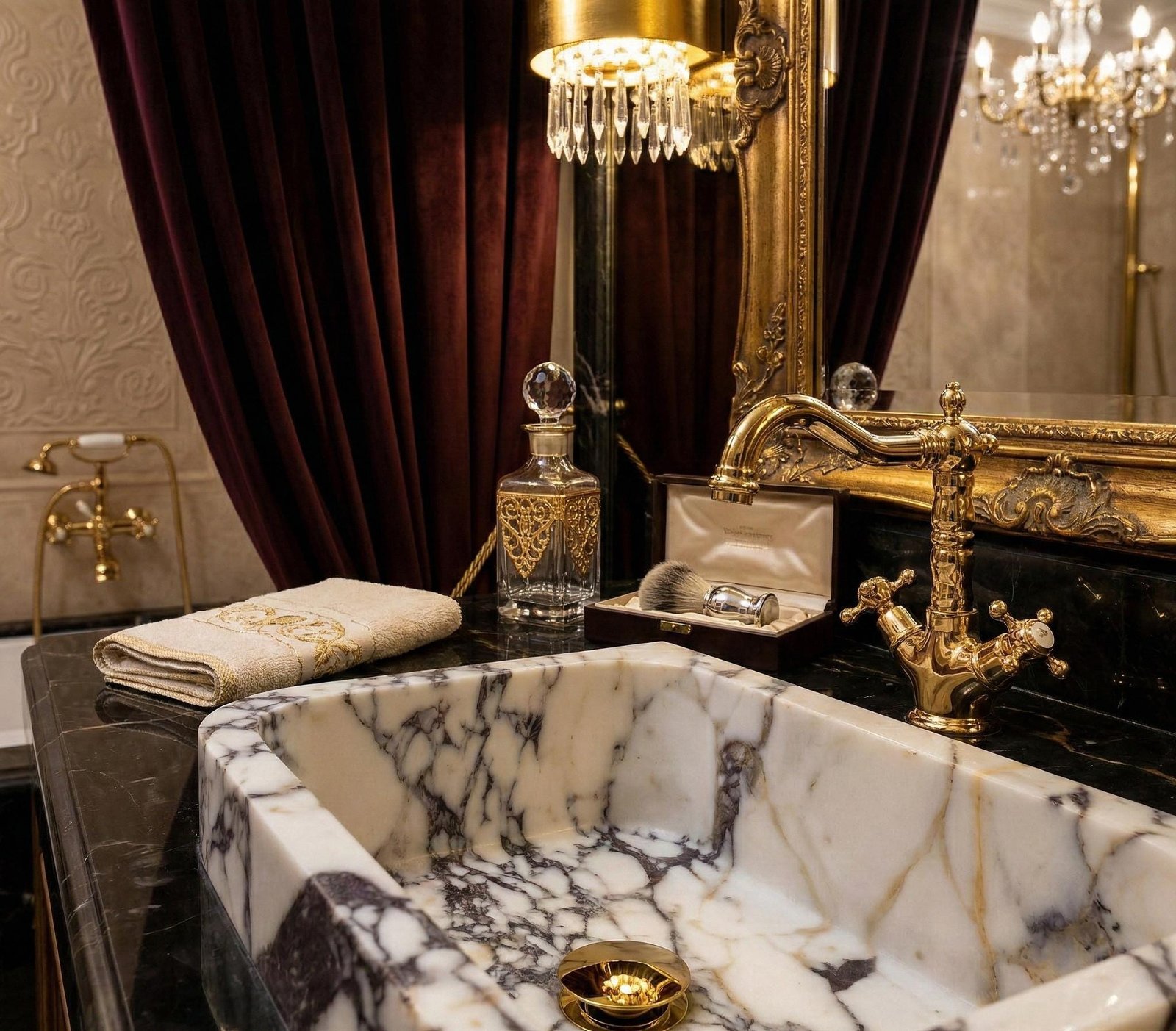 Calacatta Viola Mermer Lavabo – Parlak (Polished) Dikdörtgen Duvar Tipi Lüks Banyo Lavabosu (24")
