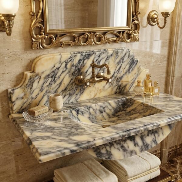 Calacatta Viola Mermer Lavabo – Duvara Monte Lüks Stone Vessel Sink