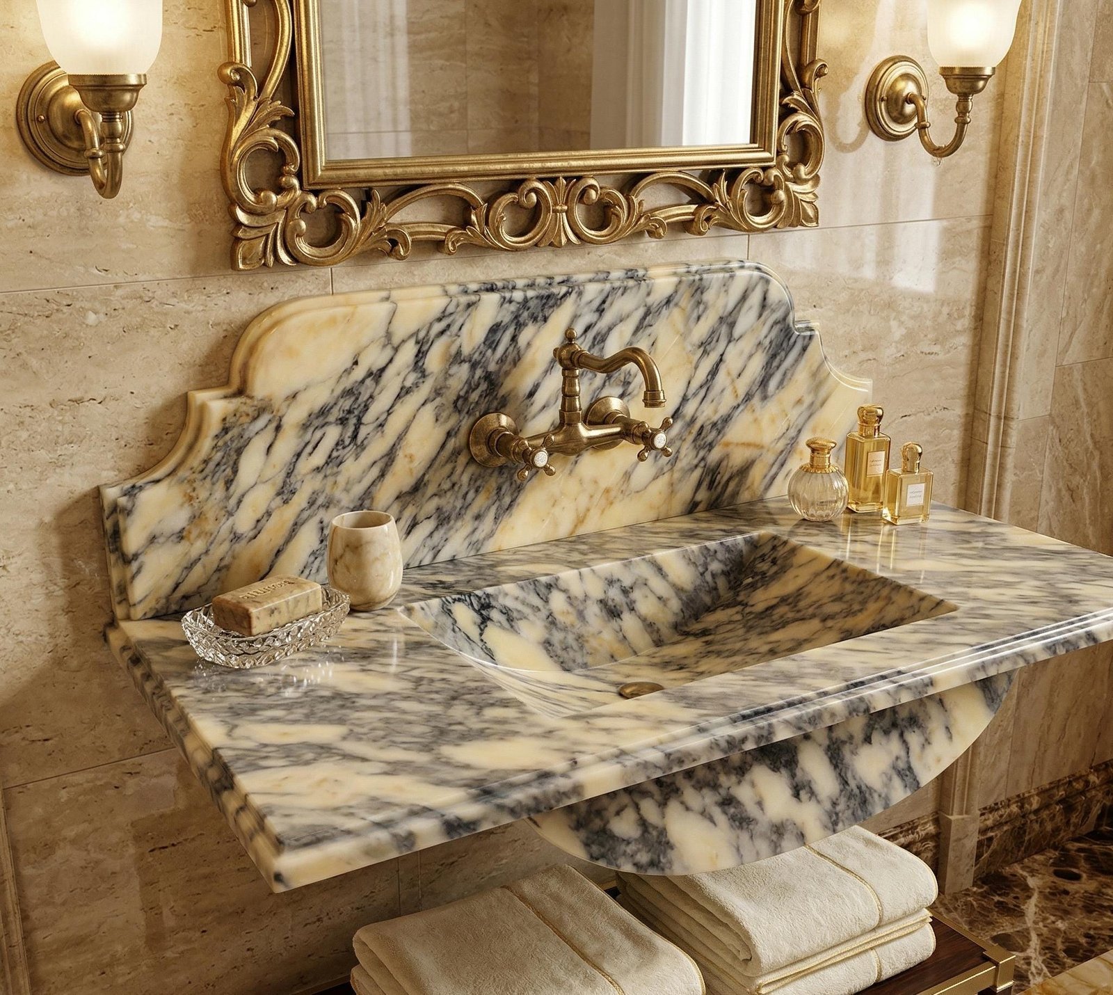 Calacatta Viola Mermer Lavabo – Duvara Monte Lüks Stone Vessel Sink