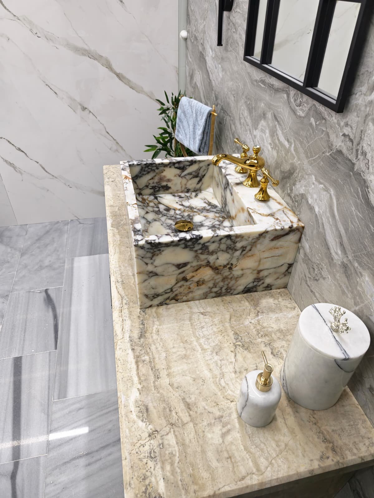 El Yapımı Calacatta Viola Mermer Lavabo – Masif Blok Banyo Lavabosu - Görsel 6