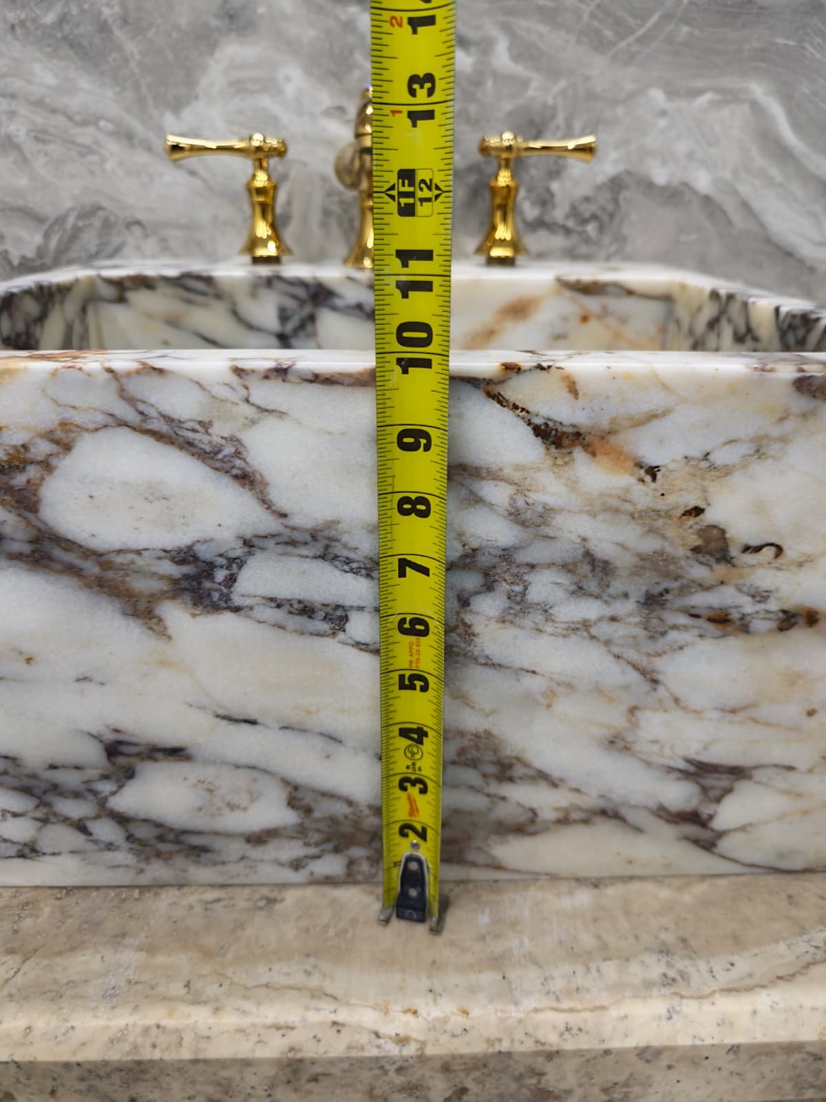 El Yapımı Calacatta Viola Mermer Lavabo – Masif Blok Banyo Lavabosu - Görsel 8